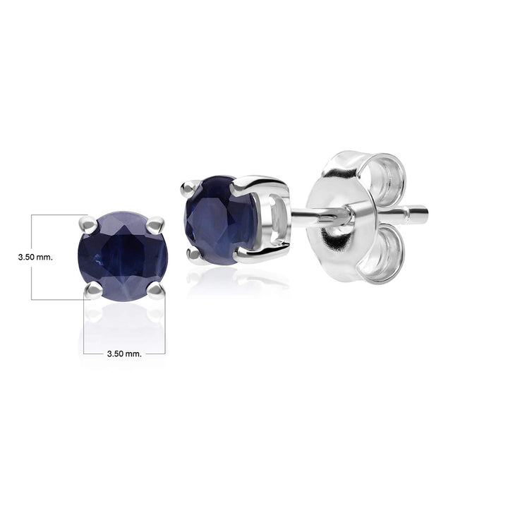 Pendientes clásicos de zafiro azul oscuro redondos de 3,5 mm en oro blanco de 9 quilates.