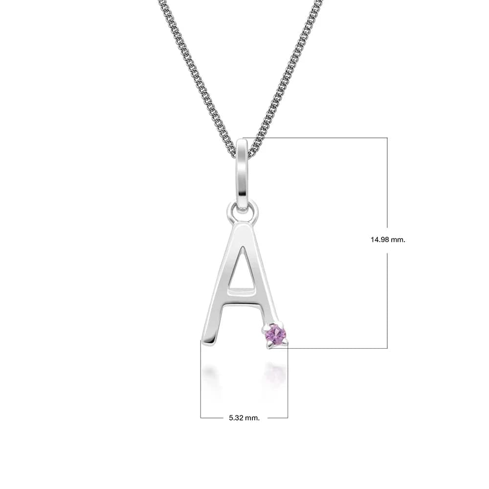 Collar con dije inicial de zafiro rosa y letra en oro blanco de 9 quilates