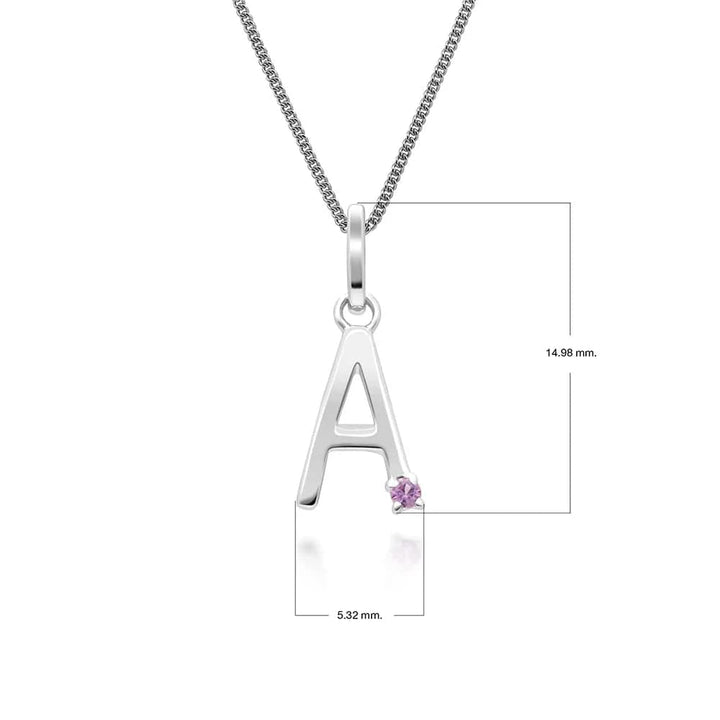 Collar con dije inicial de zafiro rosa y letra en oro blanco de 9 quilates