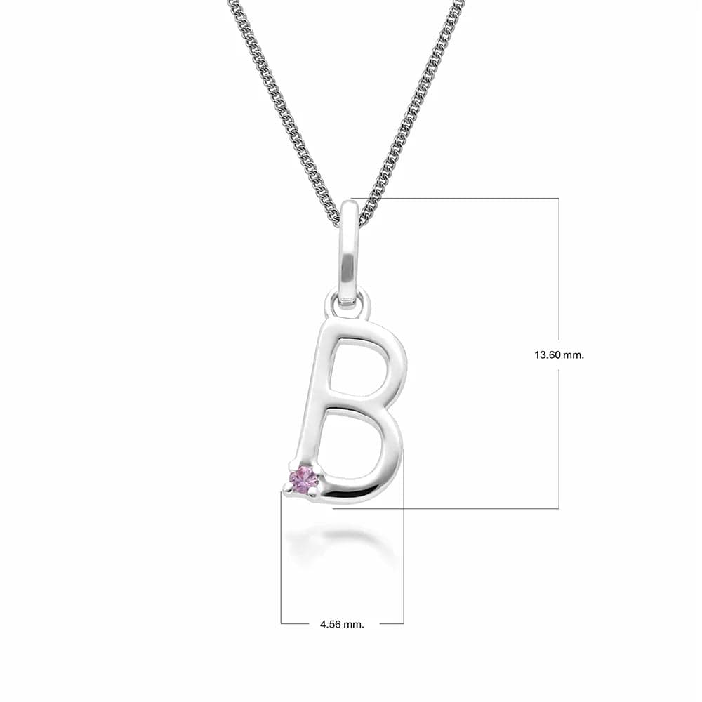 Collar con dije inicial de zafiro rosa y letra en oro blanco de 9 quilates