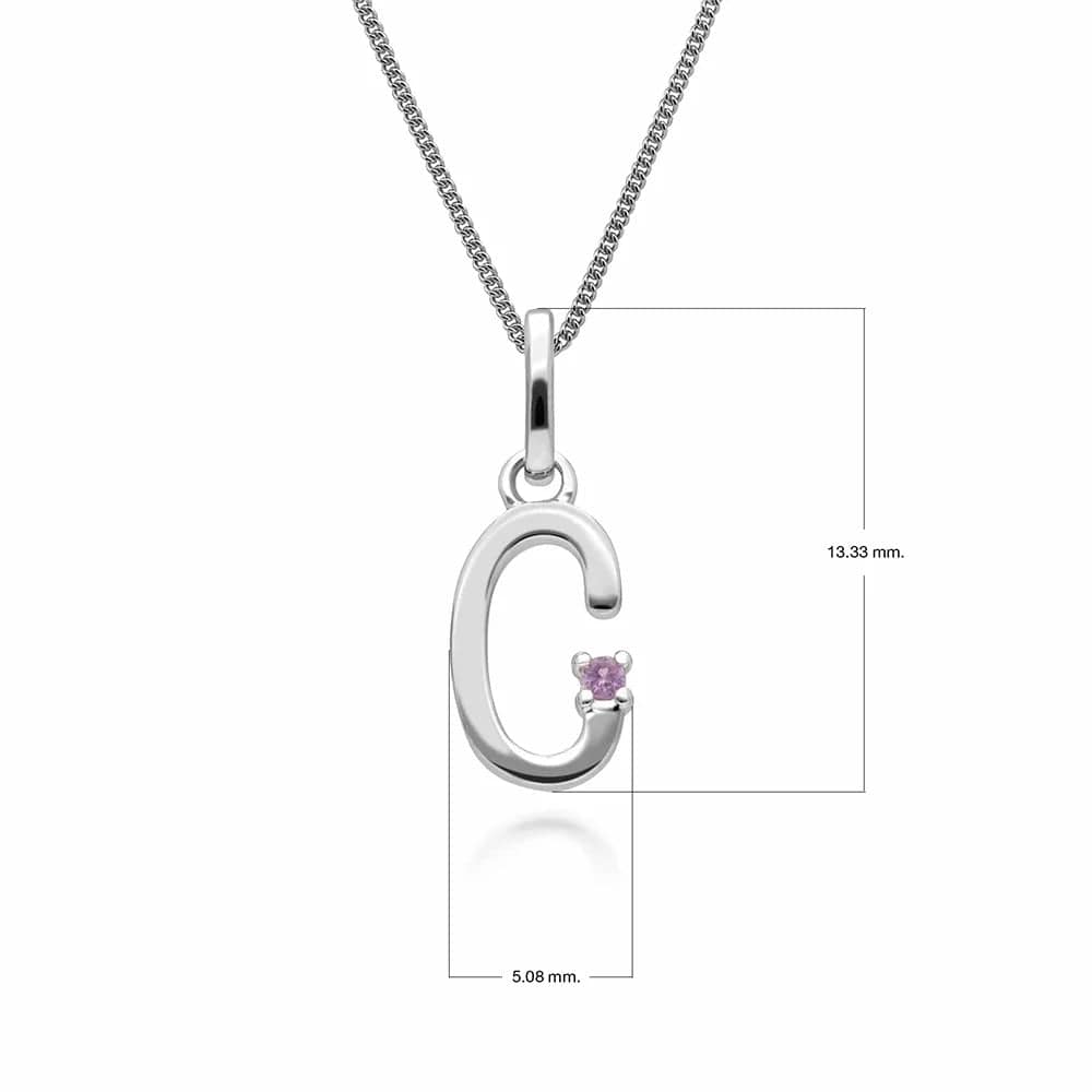 Collar con dije inicial de zafiro rosa y letra en oro blanco de 9 quilates