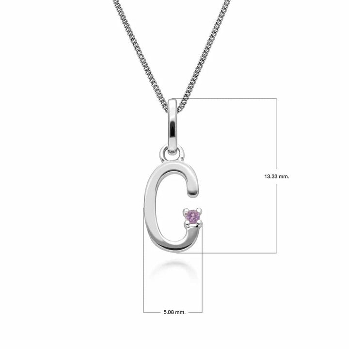 Collar con dije inicial de zafiro rosa y letra en oro blanco de 9 quilates