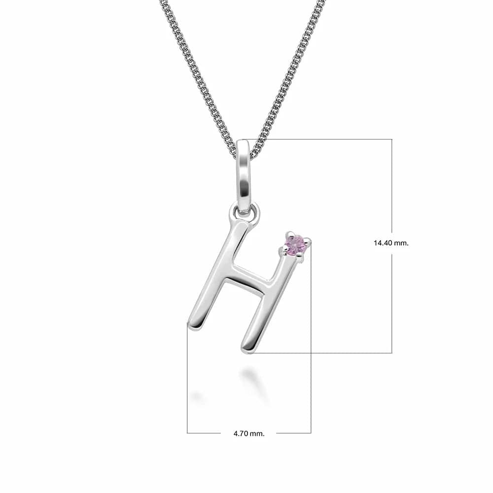 Collar con dije inicial de zafiro rosa y letra en oro blanco de 9 quilates