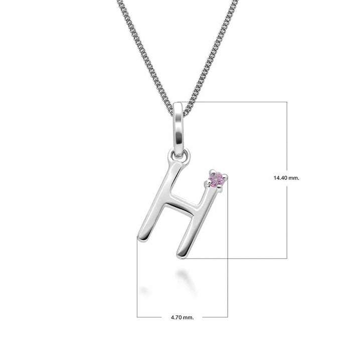 Collar con dije inicial de zafiro rosa y letra en oro blanco de 9 quilates