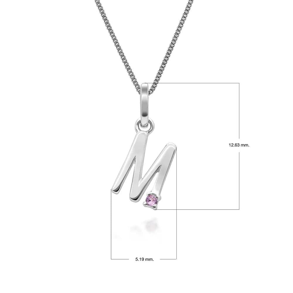 Collar con dije inicial de zafiro rosa y letra en oro blanco de 9 quilates