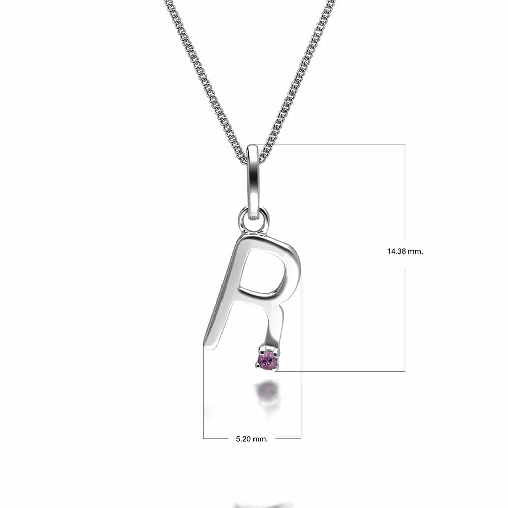 Collar con dije inicial de zafiro rosa y letra en oro blanco de 9 quilates