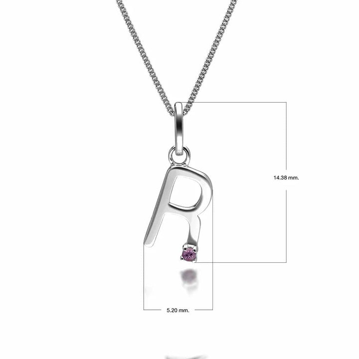 Collar con dije inicial de zafiro rosa y letra en oro blanco de 9 quilates