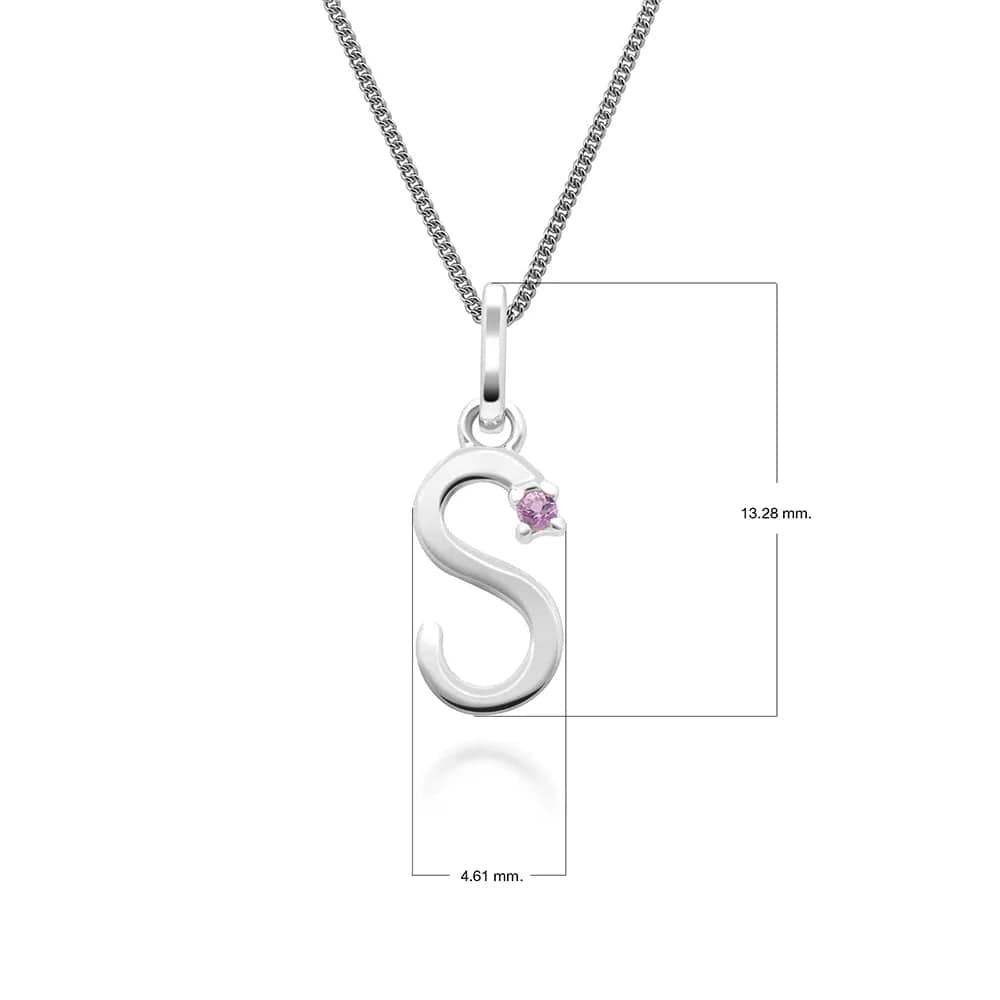 Collar con dije inicial de zafiro rosa y letra en oro blanco de 9 quilates