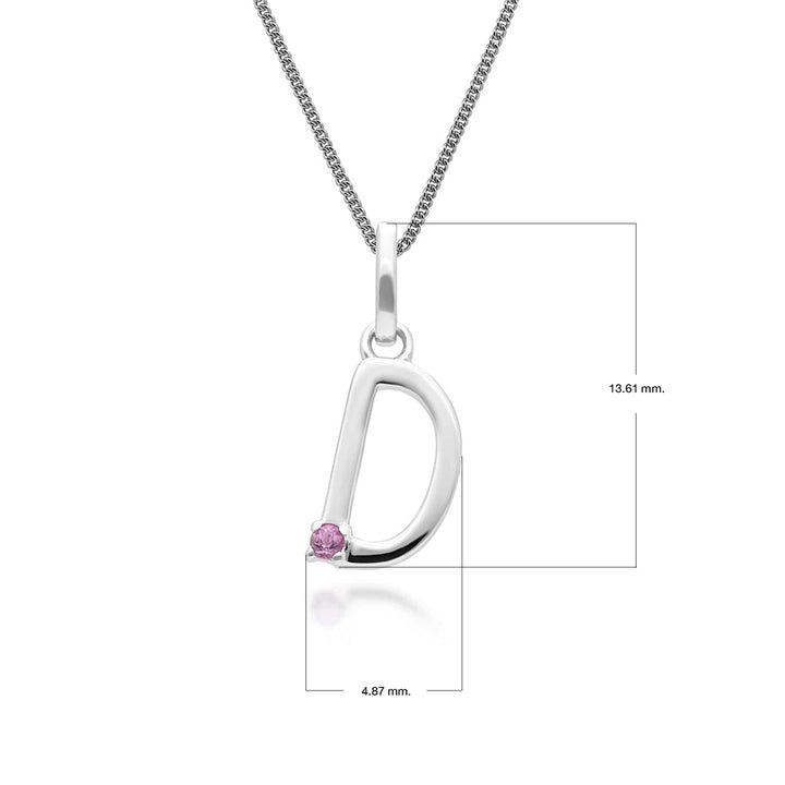 Collar con dije inicial de zafiro rosa y letra en oro blanco de 9 quilates