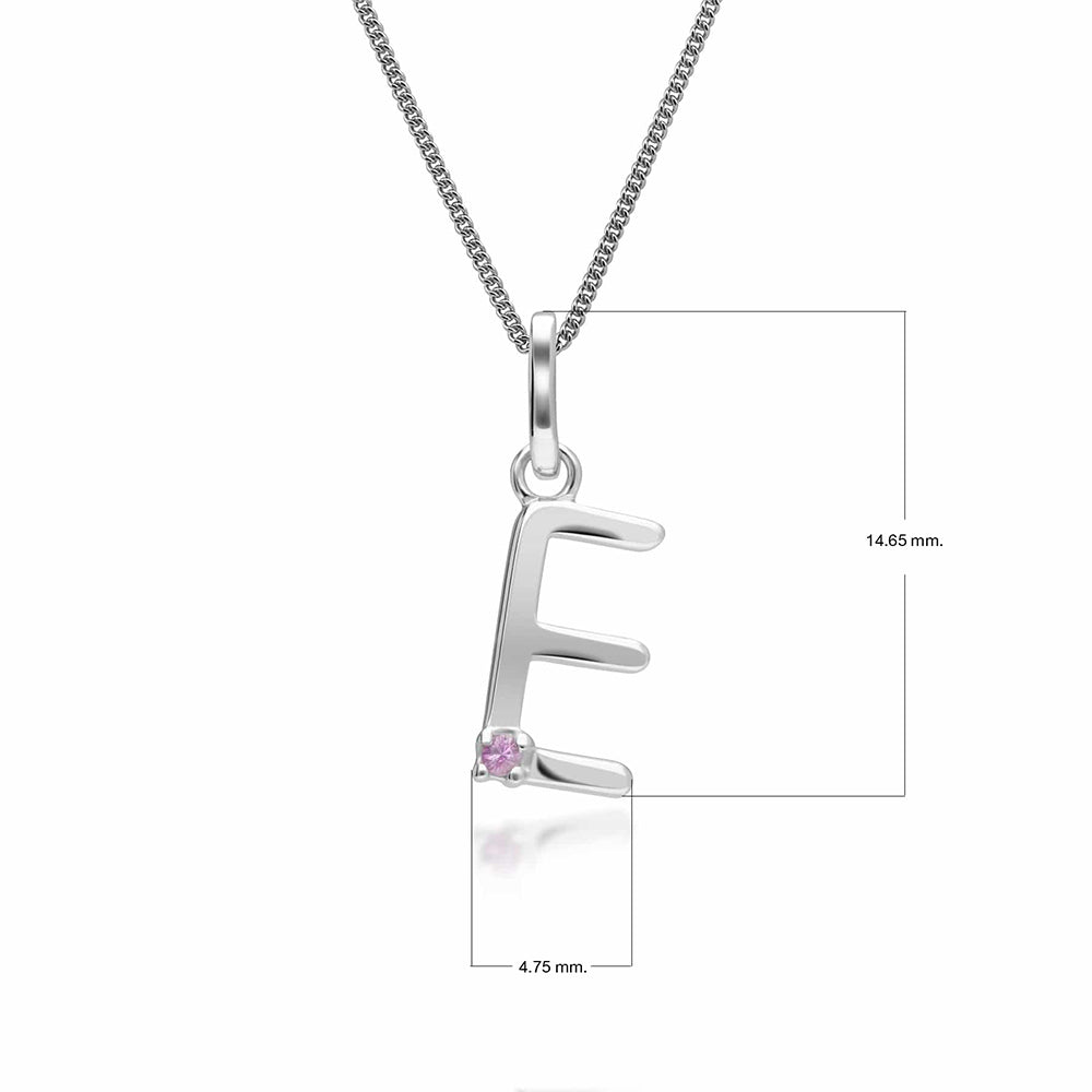 Collar con dije inicial de zafiro rosa y letra en oro blanco de 9 quilates