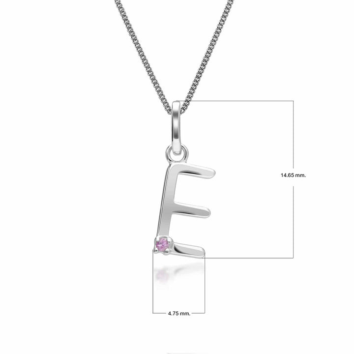 Collar con dije inicial de zafiro rosa y letra en oro blanco de 9 quilates