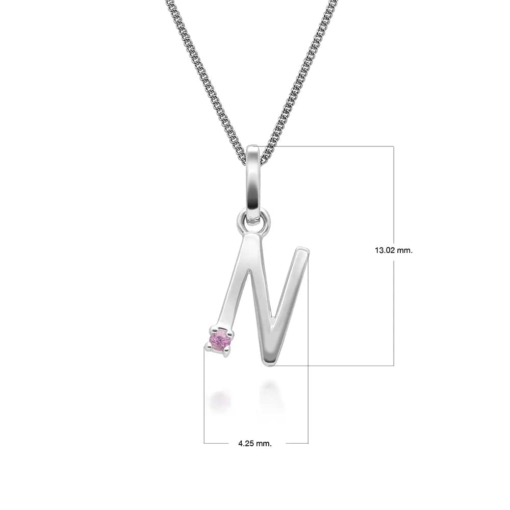 Collar con dije inicial de zafiro rosa y letra en oro blanco de 9 quilates