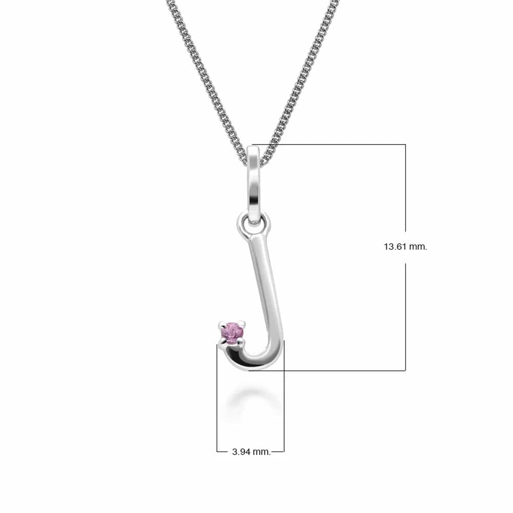 Collar con dije inicial de zafiro rosa y letra en oro blanco de 9 quilates