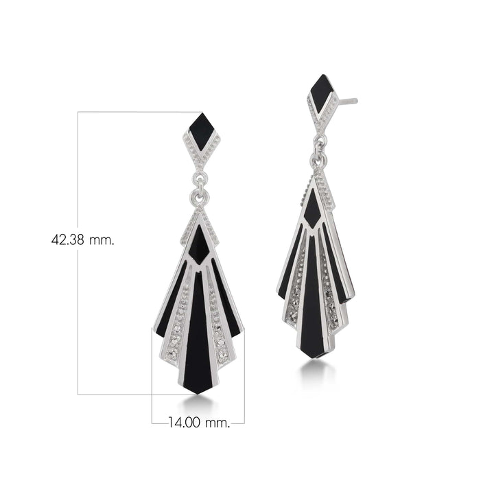 Aretes colgantes estilo art déco con cabujón de ónix negro y marcasita