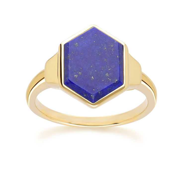 Anillo Grand Deco Hexágono Lapislázuli en Oro Vermeil