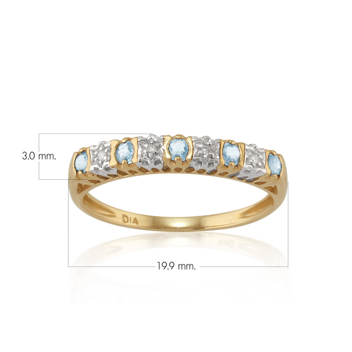 Anillo de eternidad clásico redondo con topacio azul y diamantes en oro amarillo de 9 quilates