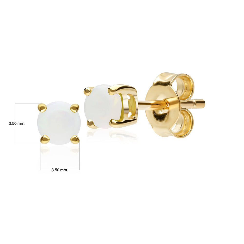 Pendientes clásicos de oro amarillo de 9 quilates con cabujón de ópalo redondo de 3,5 mm