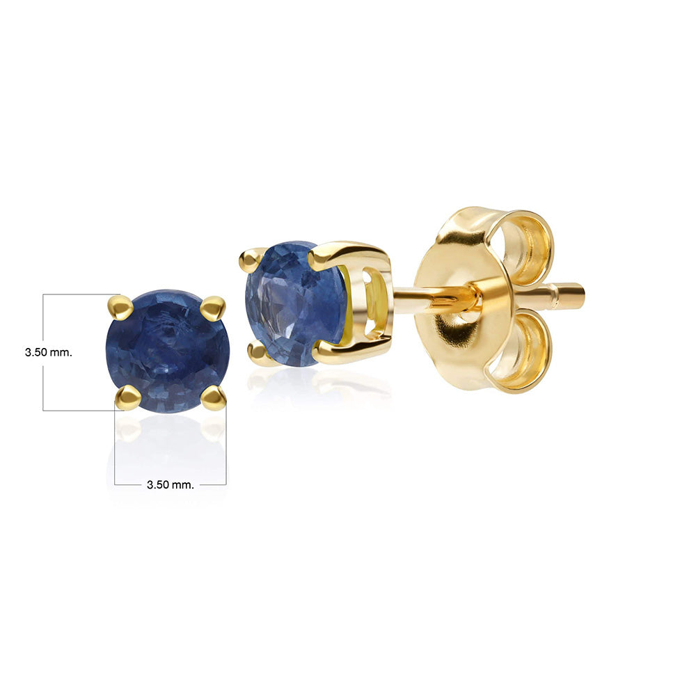 Pendientes clásicos de zafiro azul redondo de 3,5 mm en oro amarillo de 9 quilates.