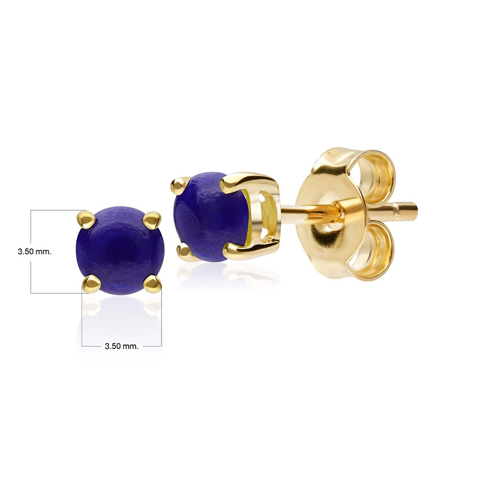 Pendientes clásicos de lapislázuli redondo con garras individuales en oro amarillo de 9 quilates de 3,5 mm.