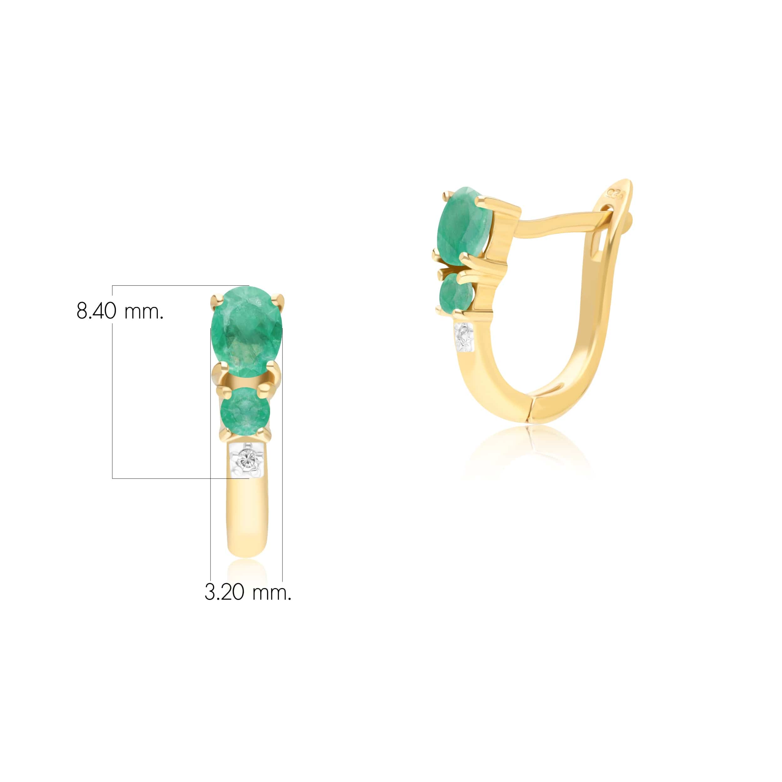 183E0407069 Classic Oval Emerald & Diamond Hoop Earrings in 9ct Yellow Gold 3