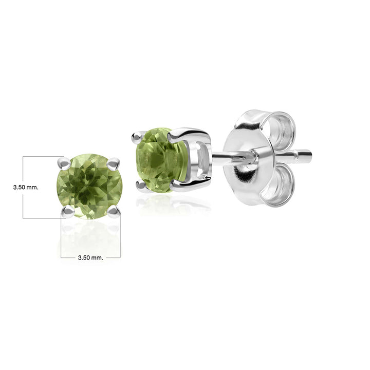 Pendientes clásicos de peridoto redondo de 3,5 mm en oro blanco de 9 quilates.