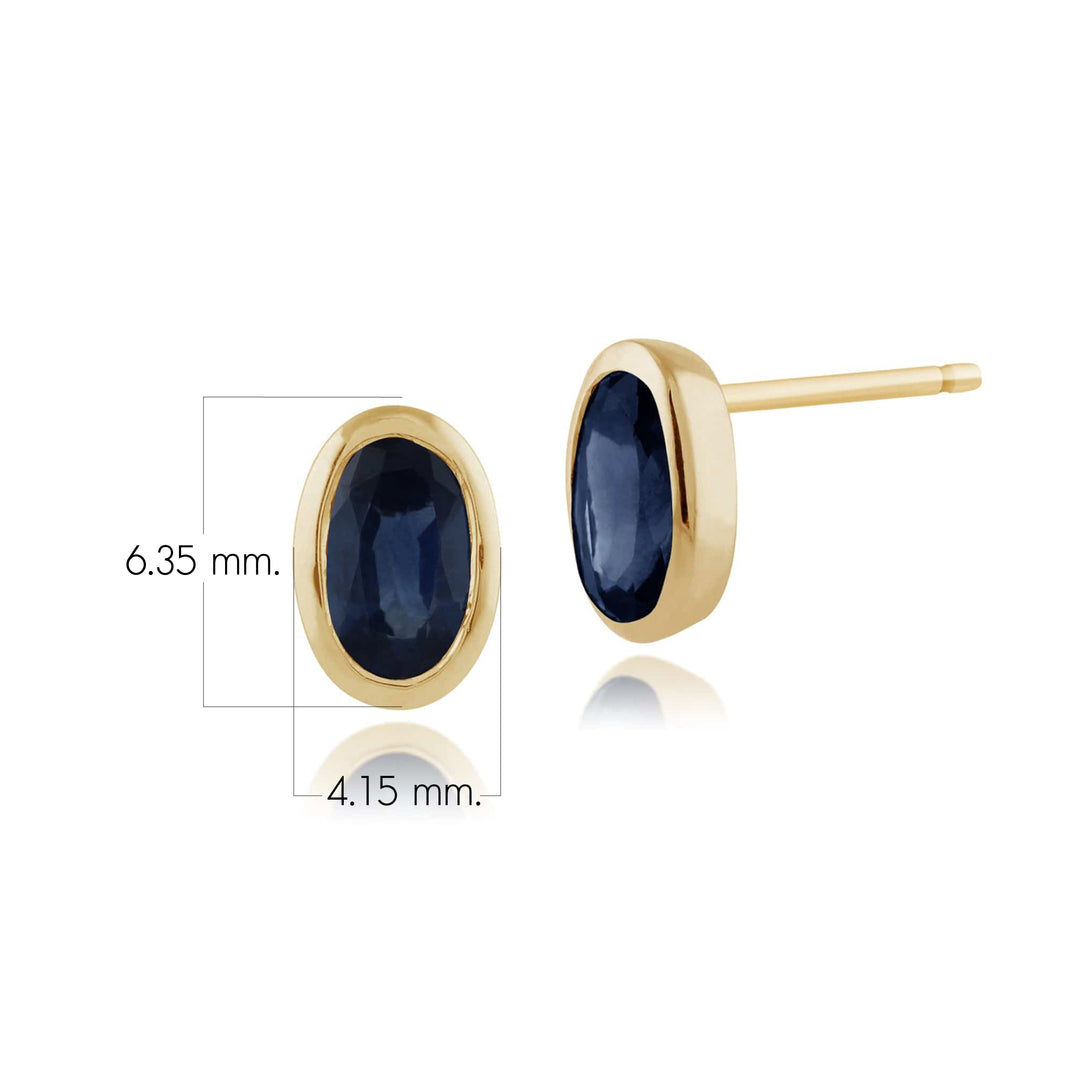 Aretes clásicos de zafiro azul ovalado en oro amarillo de 9 quilates