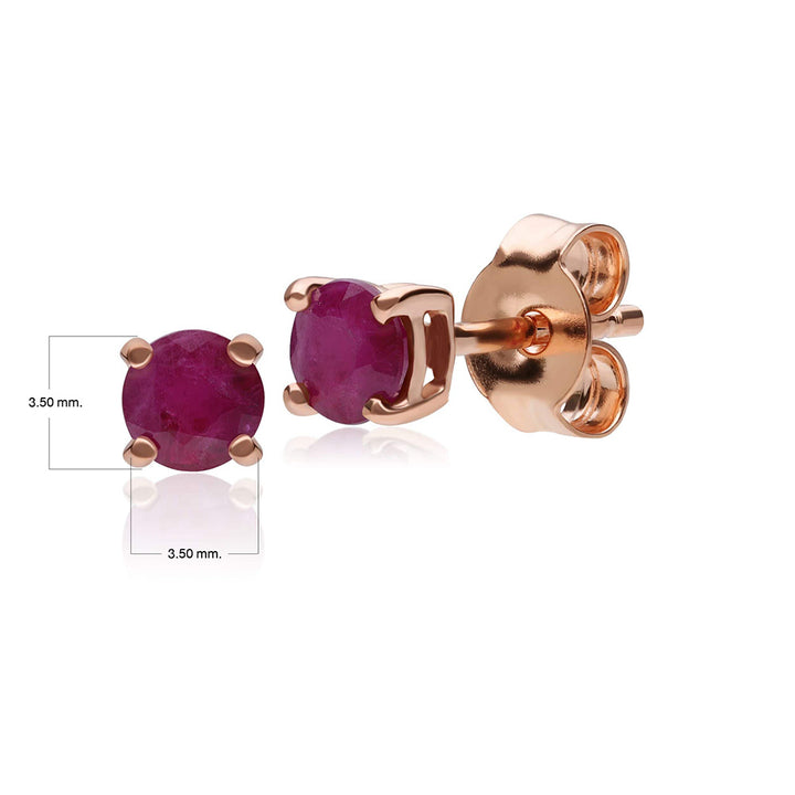 Aretes redondos clásicos con rubí en forma de garra en oro rosa de 9 quilates