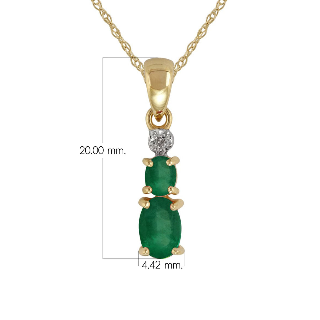 Colgante clásico de dos esmeraldas ovaladas y diamantes en oro amarillo de 9 quilates