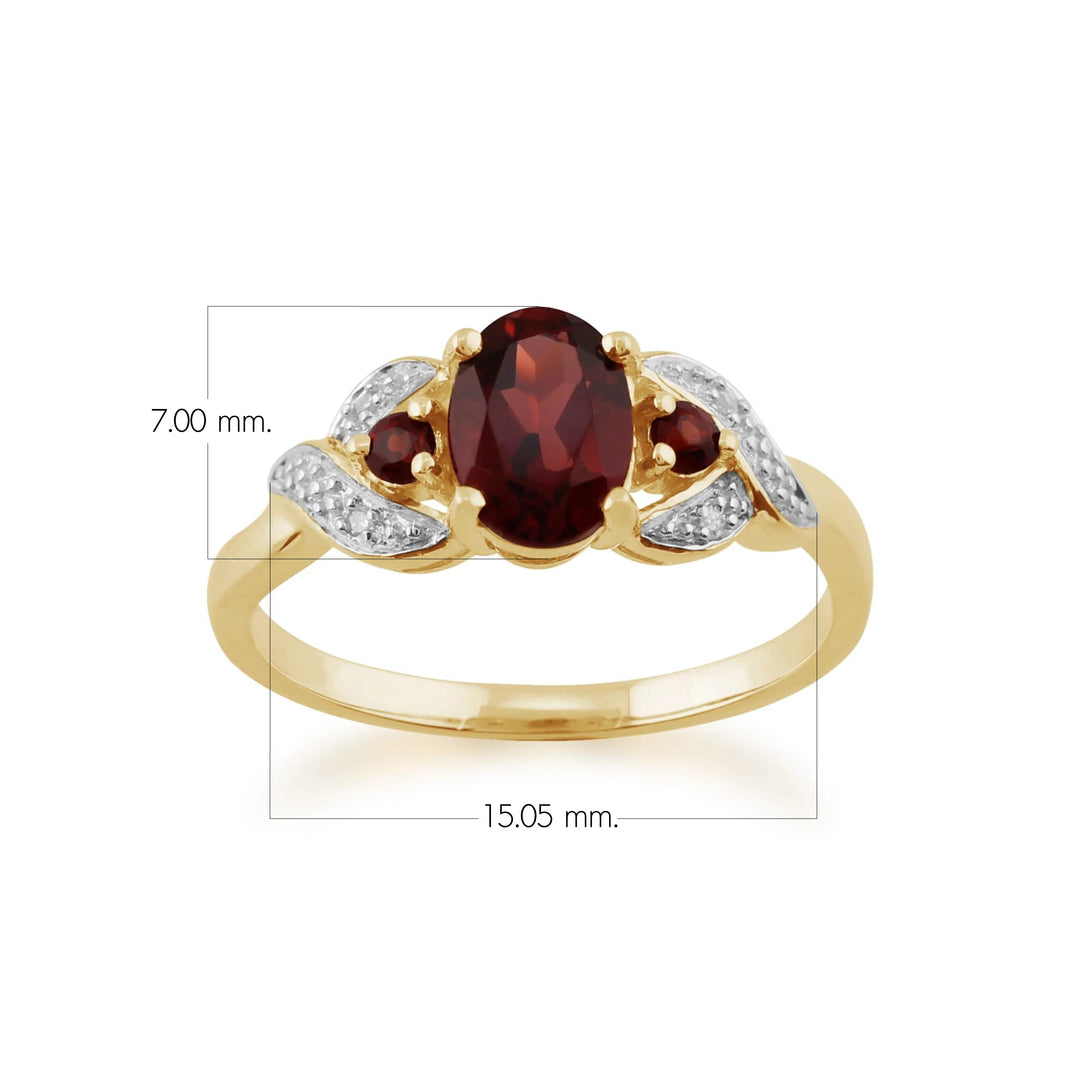 Anillo clásico ovalado de diamantes y granate de Mozambique en oro amarillo de 9 quilates