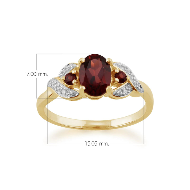 Anillo clásico ovalado de diamantes y granate de Mozambique en oro amarillo de 9 quilates