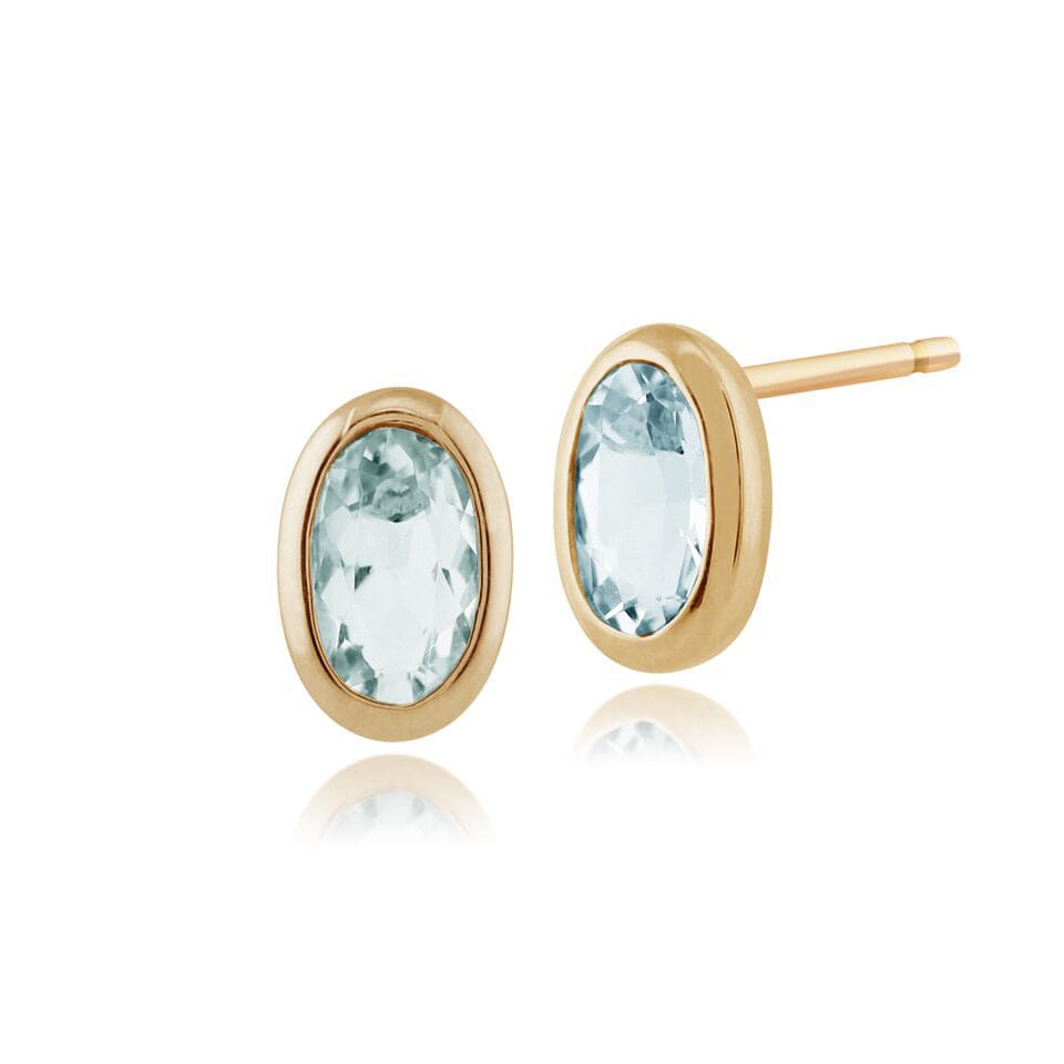 Aretes clásicos ovalados de aguamarina en oro amarillo de 9 quilates, 6x4 mm