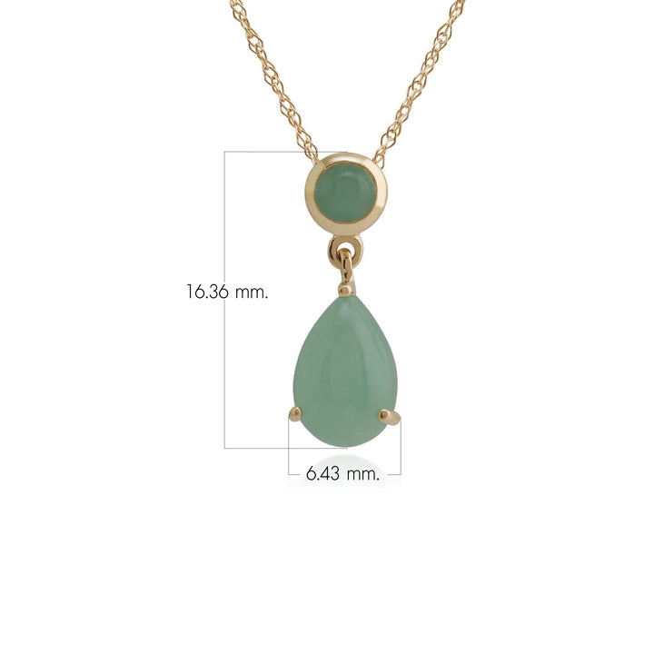 Colgante clásico de pera y jade verde redondo en oro amarillo de 9 ct