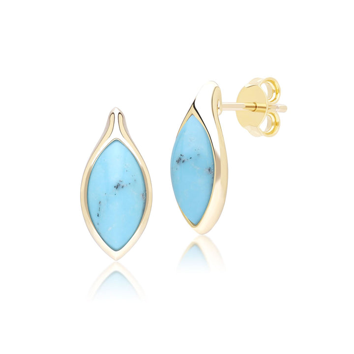 Pendientes clásicos de turquesa marquesa en oro amarillo de 9 quilates