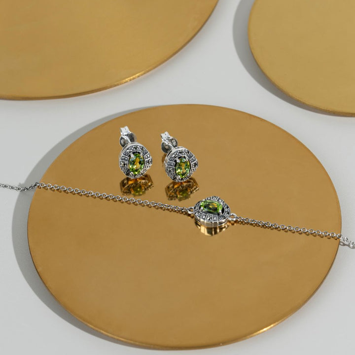 Brazalete de racimo ovalado de peridoto y marcasita estilo Art Deco en plata de ley 925