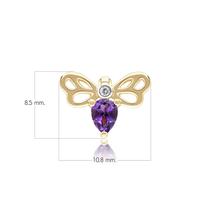 Honeycomb Art Nouveau Pear Shape Amethyst and Diamond Bee Pin in 9ct Yellow Gold