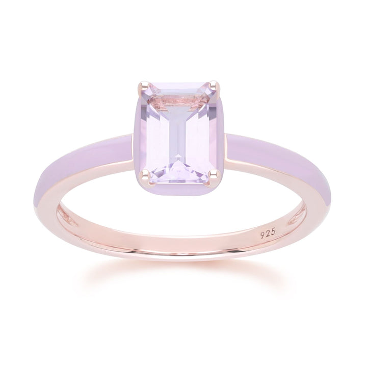 Anillo de esmalte violeta y amatista rosa octagonal de Vals Siberiano en oro vermeil rosa