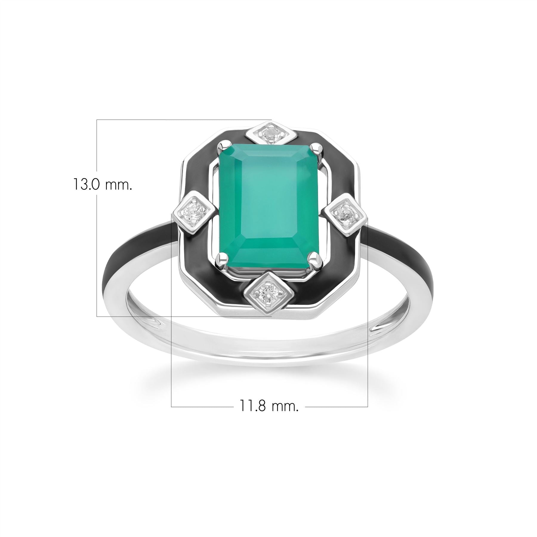 Grand Deco Black Enamel, Green Chalcedony & Topaz Ring in Sterling Silver