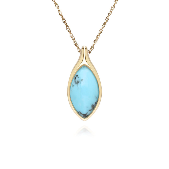 Collar clásico con colgante de turquesa marquesa en oro amarillo de 9 quilates