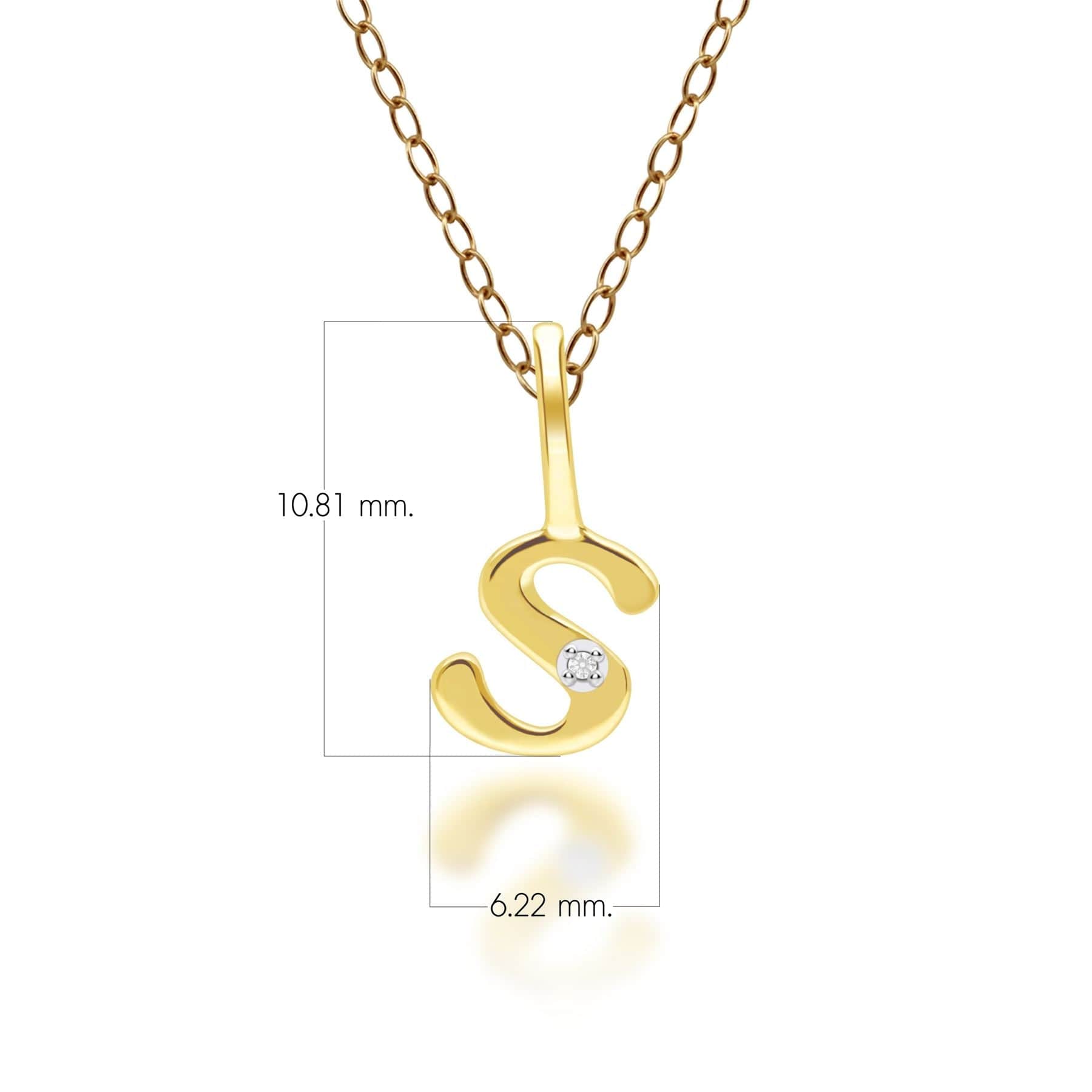 191P0790019 Alphabet Letter S Diamond pendant in 9ct Yellow Gold Dimensions