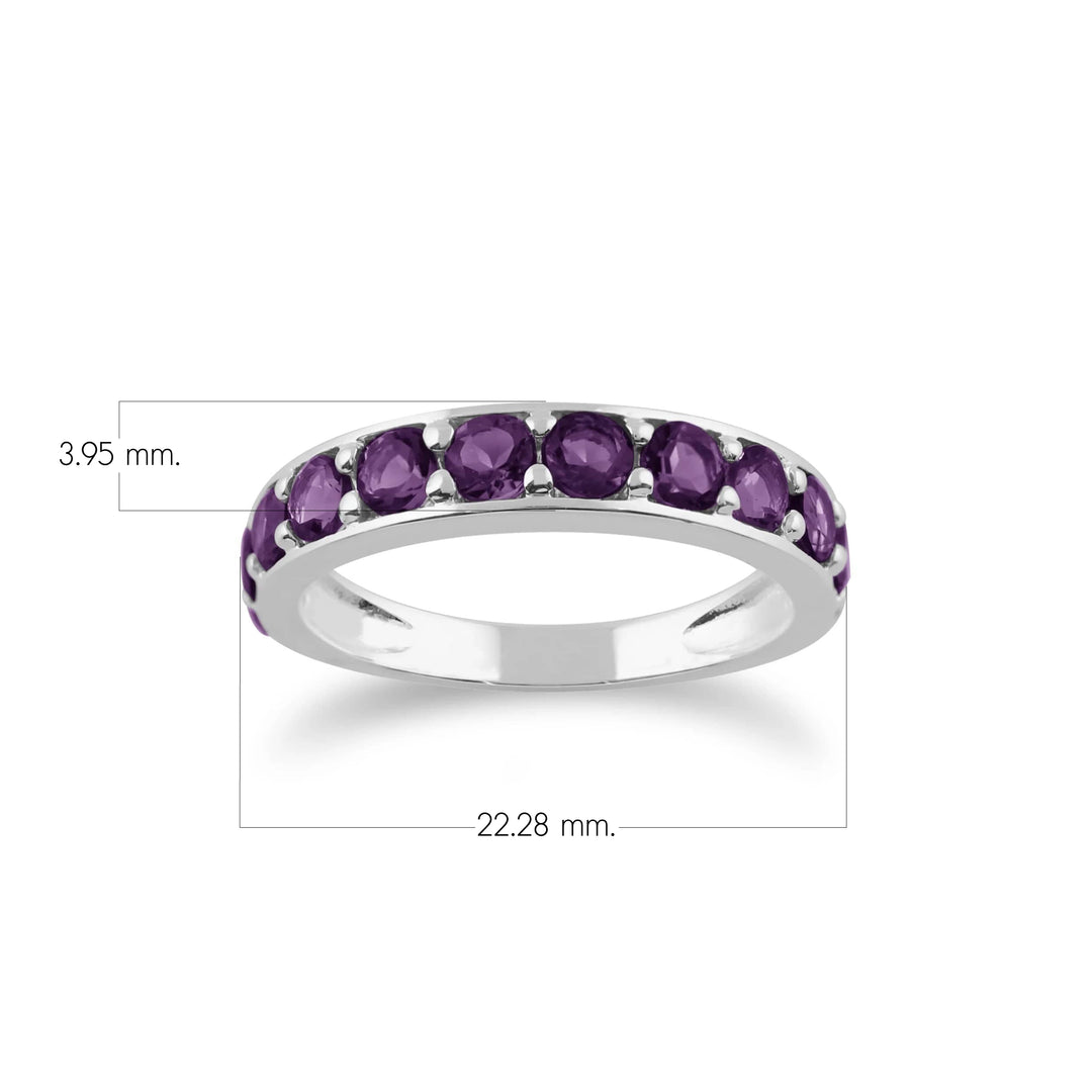 Anillo clásico de media eternidad con amatista redonda en plata de ley 925