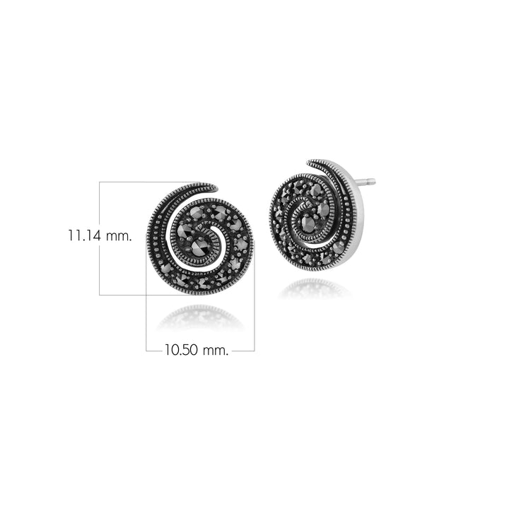 Aretes redondos en espiral de marcasita estilo Art Nouveau en plata de ley 925