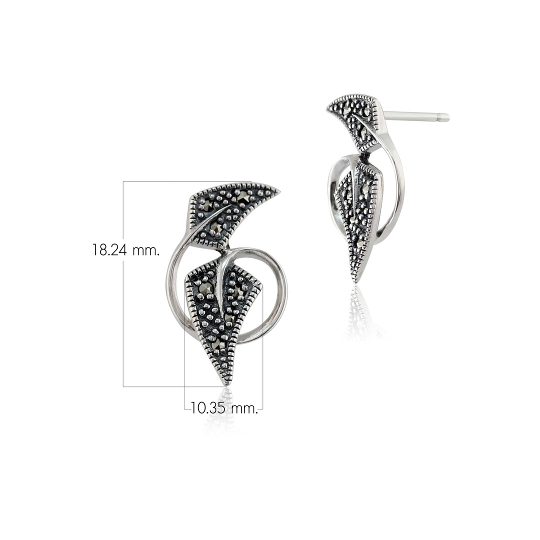 Aretes redondos de marcasita estilo Art Nouveau en plata de ley 925