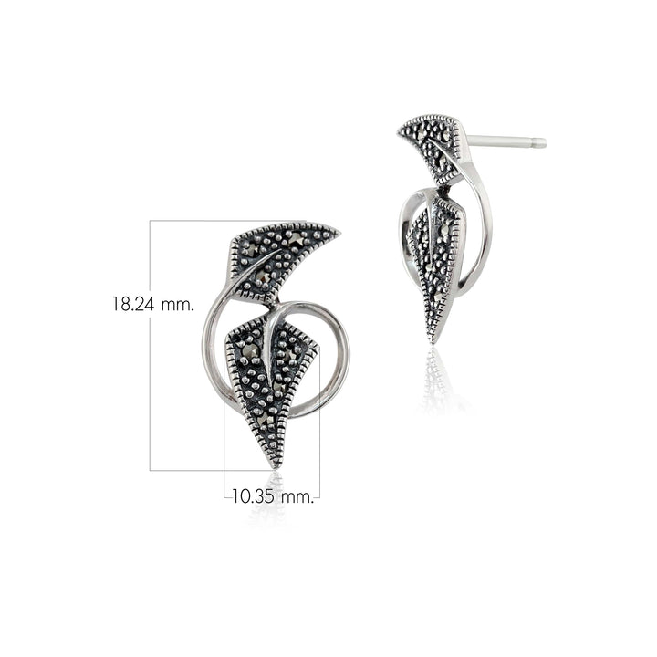 Aretes redondos de marcasita estilo Art Nouveau en plata de ley 925