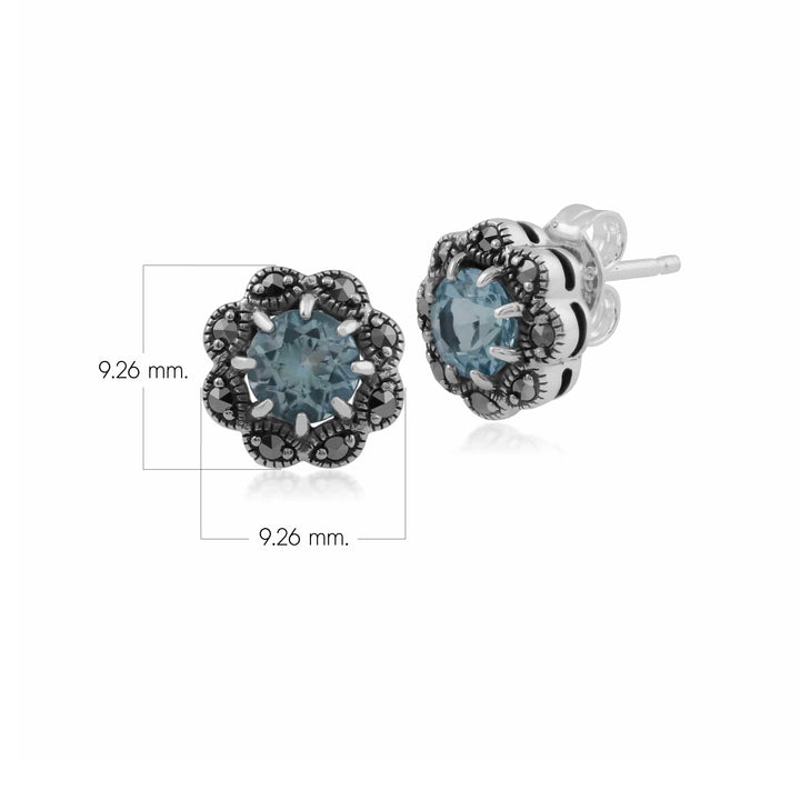 Aretes redondos estilo Art Nouveau de amatista y marcasita en plata de ley 925