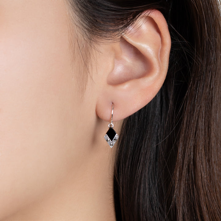 Aretes colgantes estilo Art Déco de ónix negro y marcasita en plata de ley 925