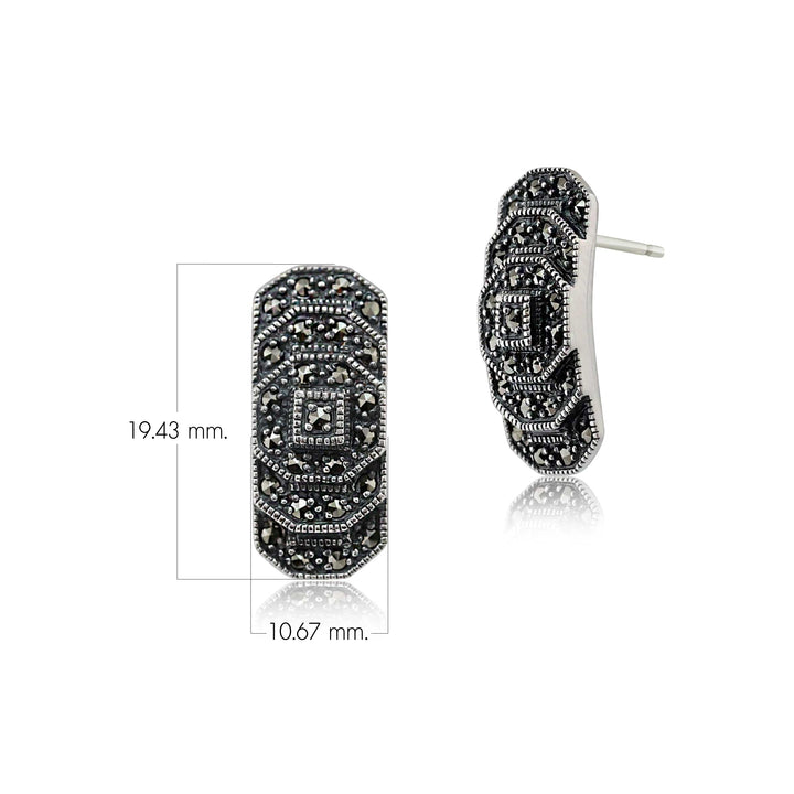 Aretes escalonados redondos de marcasita estilo Art Deco en plata de ley 925