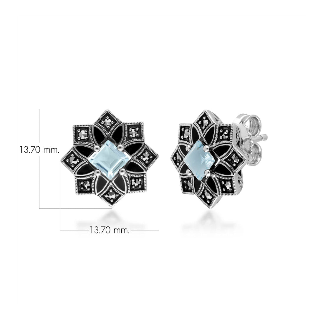 Pendientes con forma de estrella de topacio azul y marcasita inspirados en el Art Déco