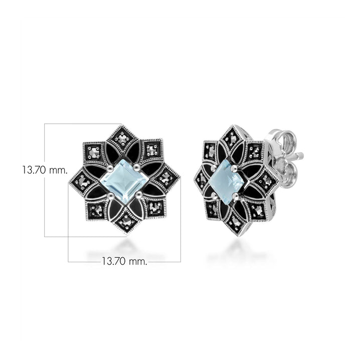 Pendientes con forma de estrella de topacio azul y marcasita inspirados en el Art Déco