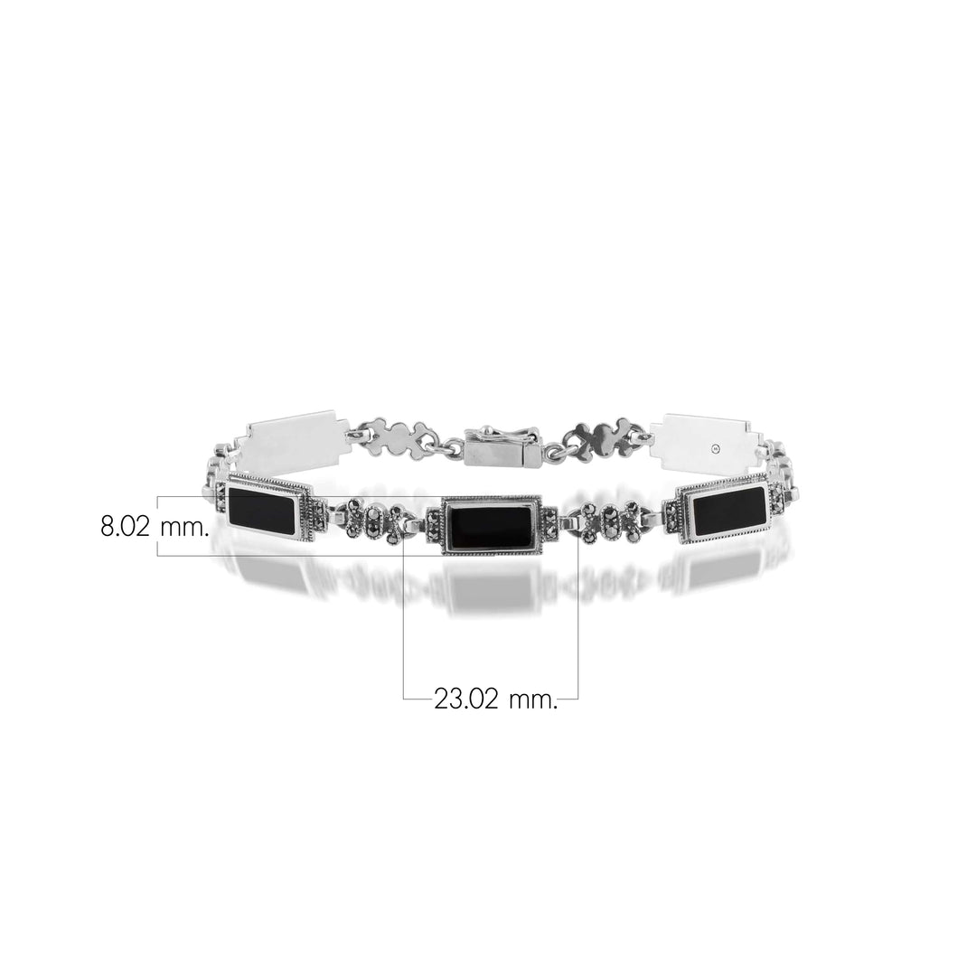 Brazalete rectangular estilo Art Déco con ónix negro y marcasita