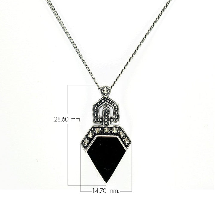 Colgante Estilo Art Déco de Ónix de Corte Irregular y Marcasita en Plata de Ley 925